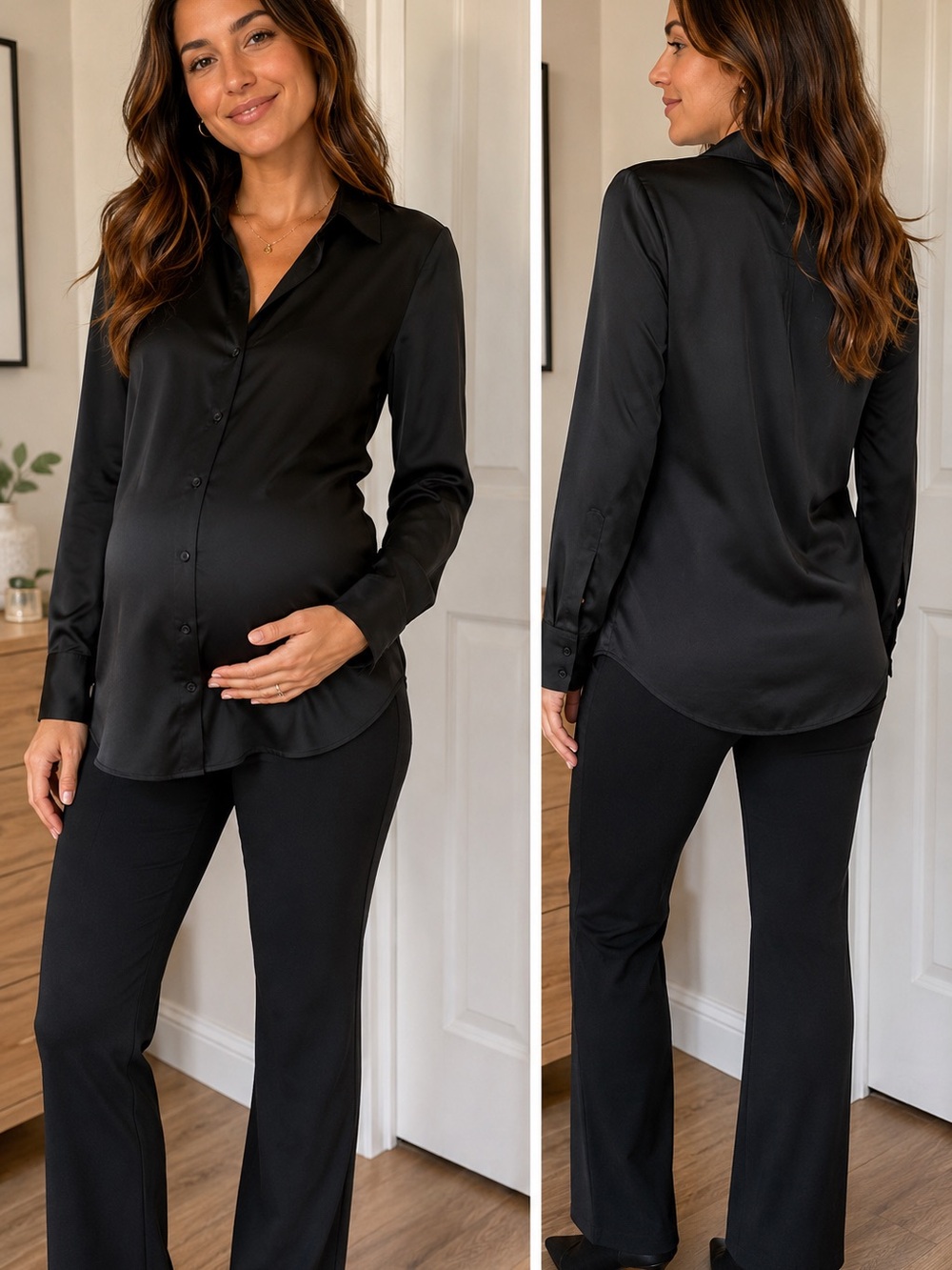 H&M Black Satin Button-Up Maternity Blouse